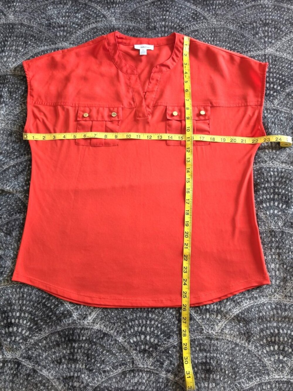 Calvin Klein Women'sOrange/Red Solid Split Neck Short Sleeve Blouse Size M - Picture 4 of 8